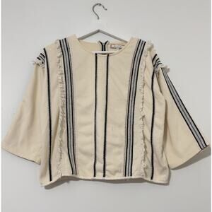 Eri + Ali Top Women’s Size M Fringe Bohemian Cowboy Western Ivory Embroidered